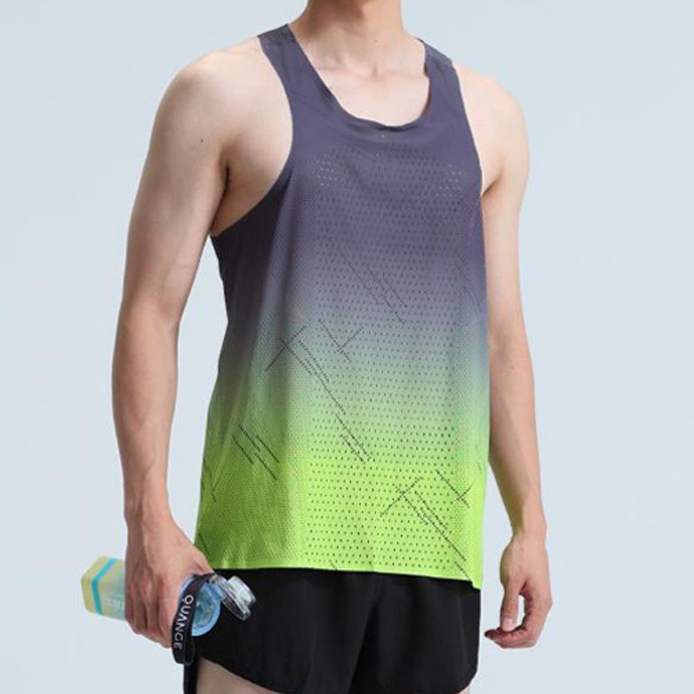 KINETRA men's gradient running singlet, grey to green